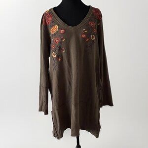 Caite Floral Waffle Thermal Tunic Dress Floral Embroidery Womens XL Boho Peasant